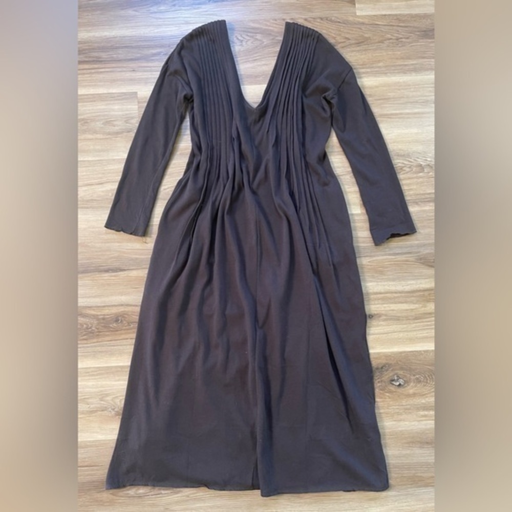 Free People Chocolate Brown V Neck Long Sleeve Side Slits Cotton Dress Medium